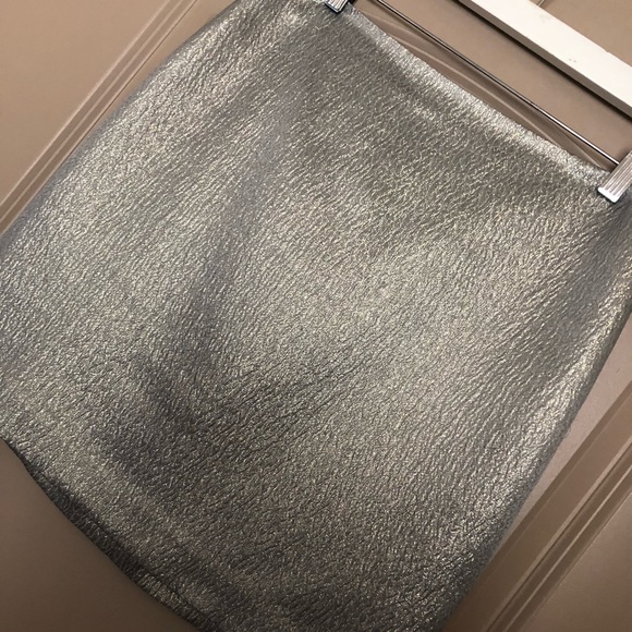 NWT Ann Taylor Pewter Metallic Silk Mini Skirt - Picture 2 of 4